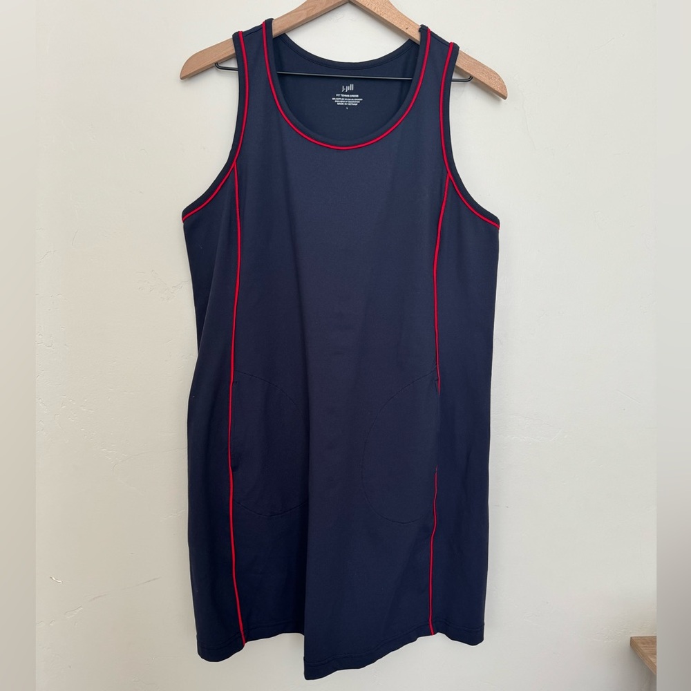 J.‎ Jill Fit Navy Tennis Dress Size L Racerback Sleeveless Athletic Pickleball